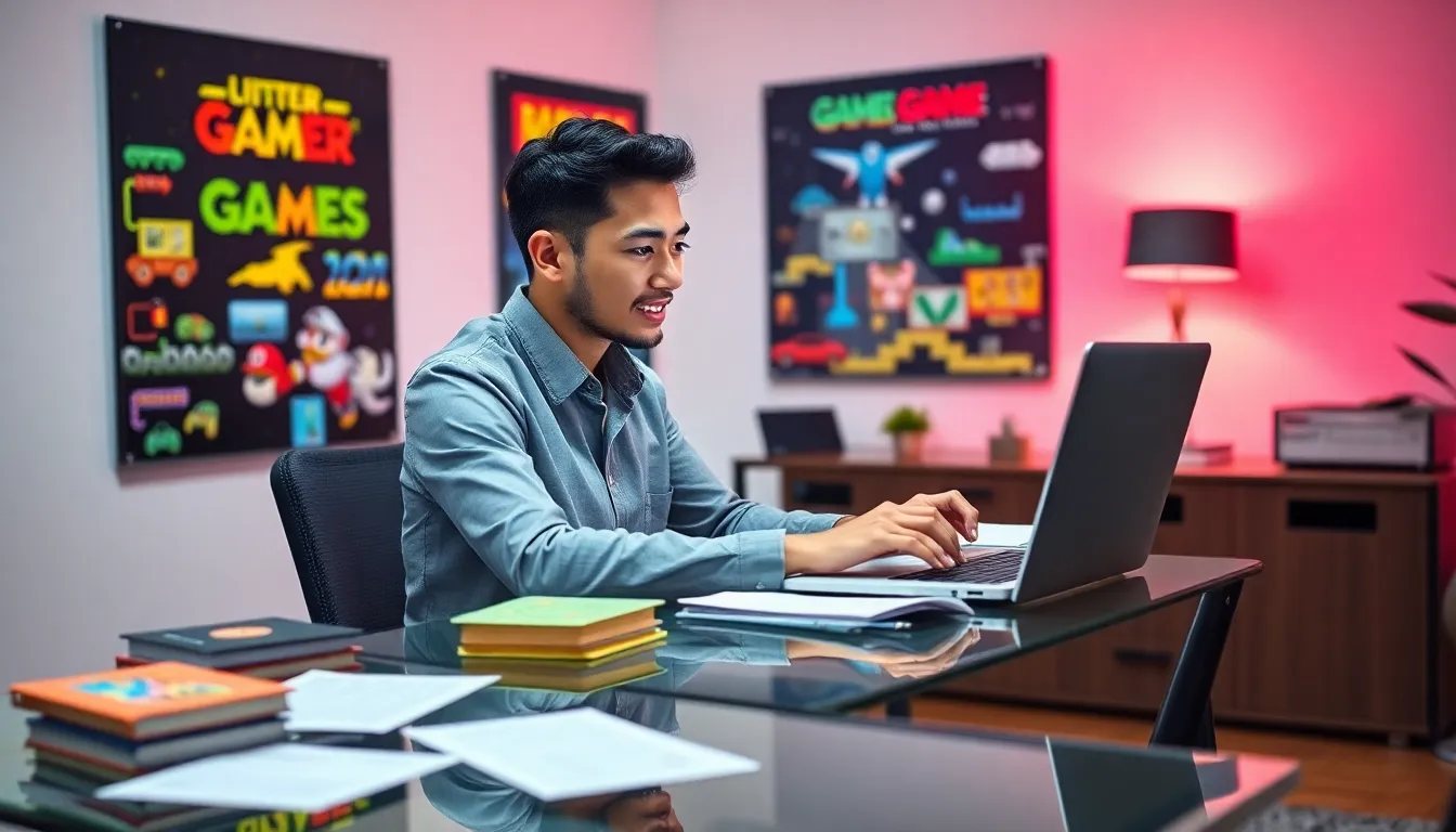 young game designer working in a modern office.