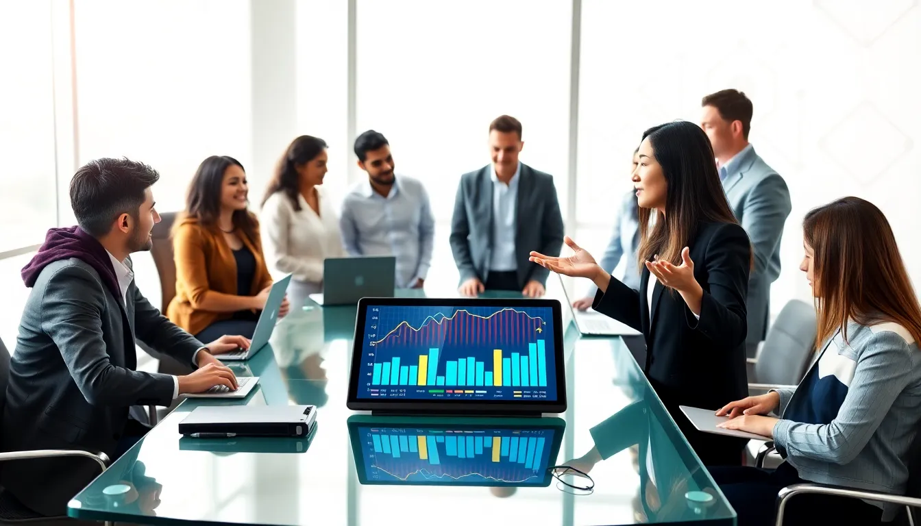 diverse team collaborating in a modern office setting.